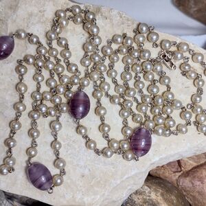 Vintage 58" Murano Glass faux Pearl Opera Length Necklace